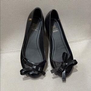 Mini Melissa Black Bow Peep Toe Flats